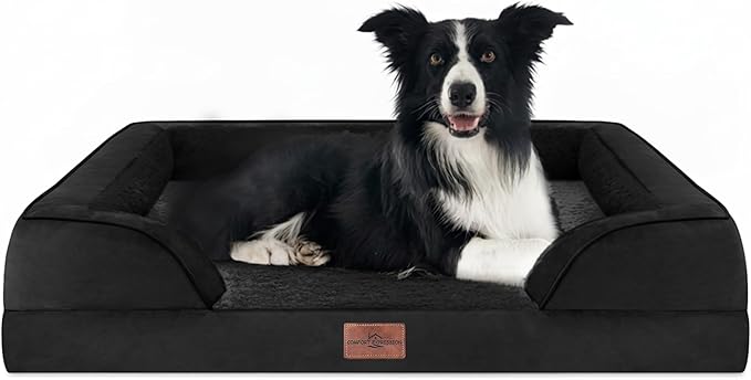 Comfort Expression Orthopedic Dog Bed for Large Dogs 36x27 Inch, Waterproof Supportive Egg Crate Foam Large Pet Bed with Removable Bolsters, Dog Couch with Washable Cover & Non-Slip Bottom, Black