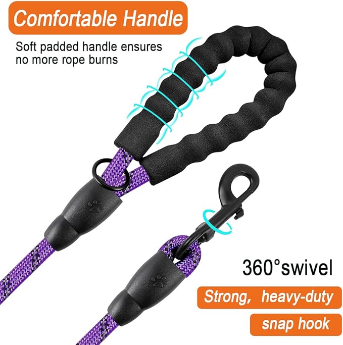 BARKBAY Dog Leashes for Large Dogs Heavy Duty Dog Leash 2 Pack 5 FT with Comfortable Padded Handle Highly Reflective Threads for Medium Large Dogs Walking Training Running (5FT-1/2,Purple+Black)