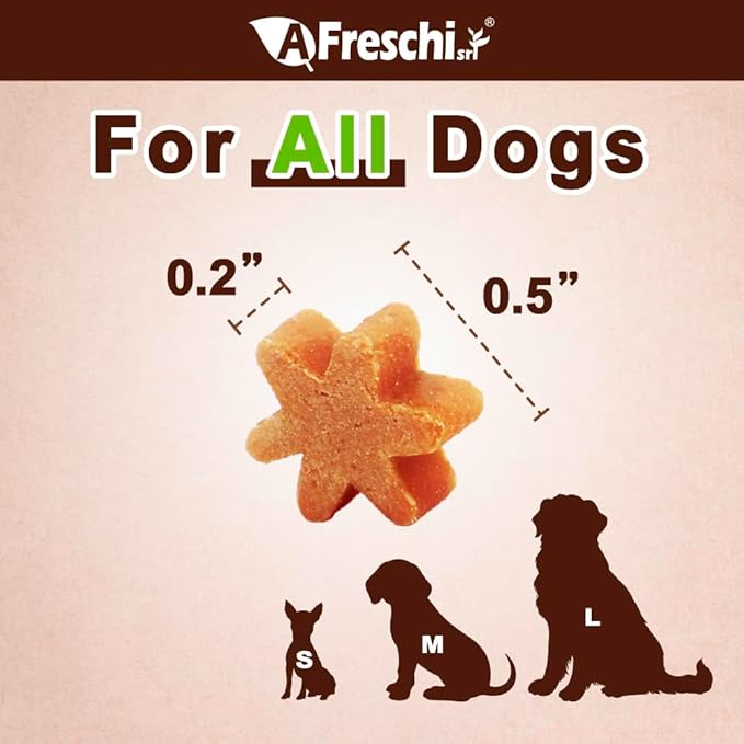 Afreschi Natural Turkey Treats Star Bites –6 oz, Hexagonal Shape, USA-Sourced Trukey, All-Natural, Hypoallergenic, Low-Fat, Healthy & Easily Digestible, Puppy & Training Snack & Small Dogs