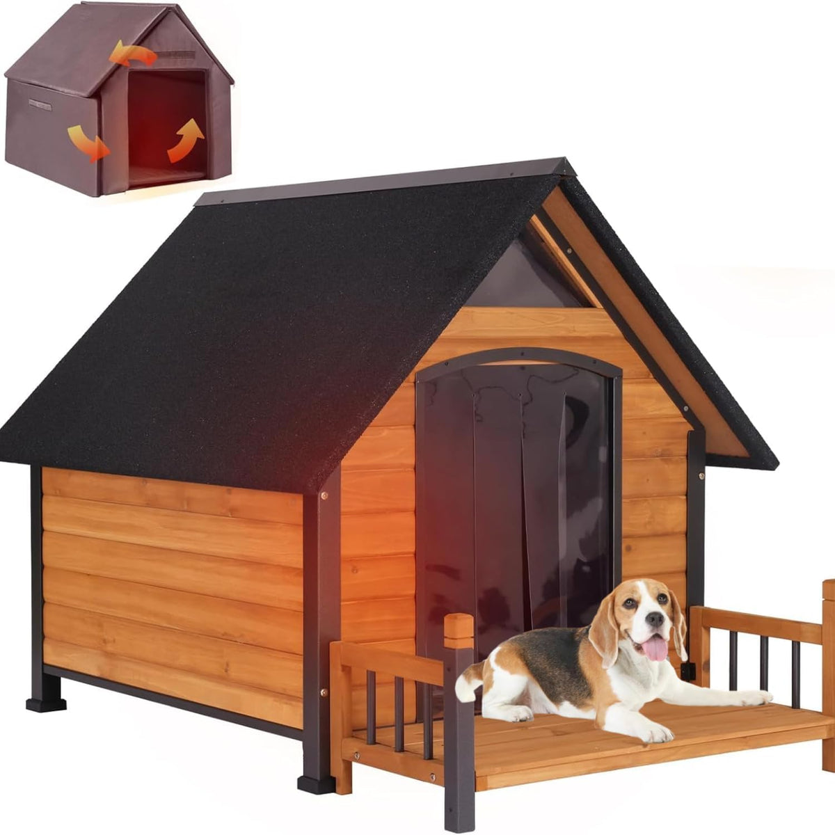 Dog House Outdoor Insulated, 50.87" L Large Dog Kennel with Chew-Proof Iron Frame, Suitable for Medium to Large Dogs (Brown)
