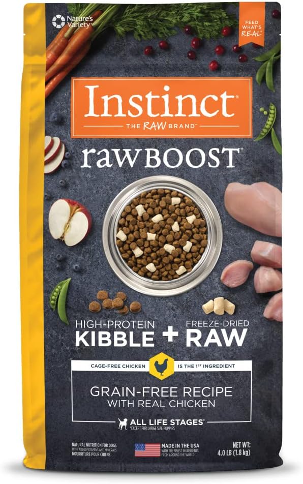 Instinct Raw Boost, Natural Dry Dog Food with Freeze Dried Pieces, High Protein, Grain Free Recipe - Real Chicken, 4 lb. Bag