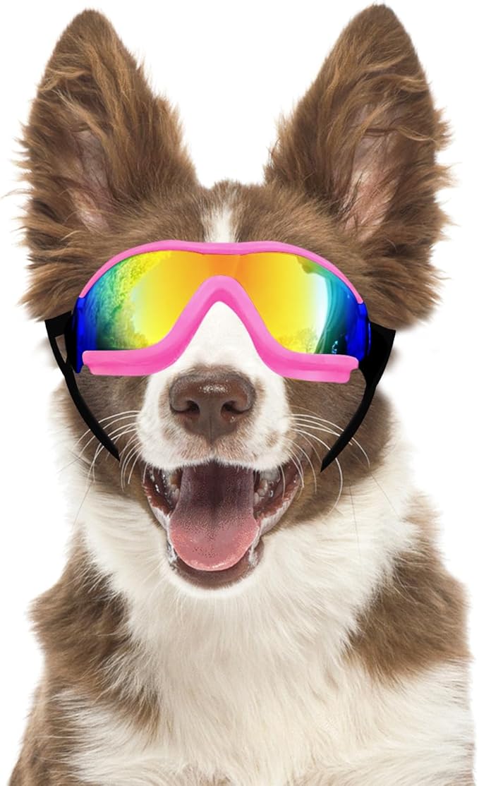 Dog Goggles Dog Sunglasses for Medium to Large Breed Anti-UV Eye Protection with Adjustable Straps- Pink