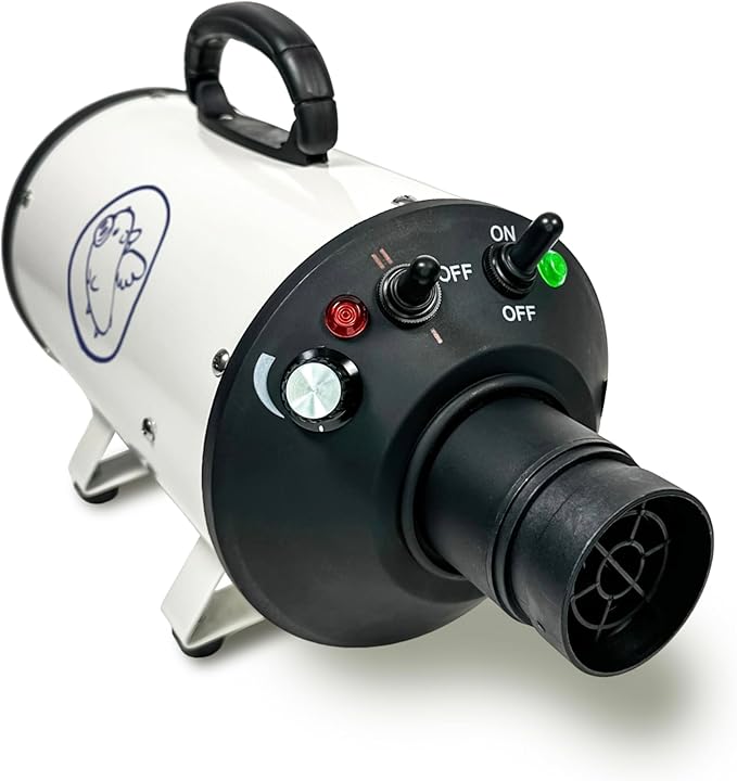 Flying Pig High Velocity Dog Pet Grooming Dryer w/Heater (Flying One, White w/Purple Logo)