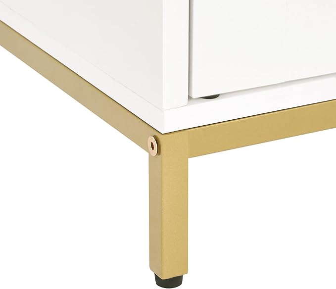 Homhedy Cat Litter Box Enclosure, Cat Washroom Furniture with Metal Frame, Pet House, Fit Most of Litter Box, Modern Style, White and Gold