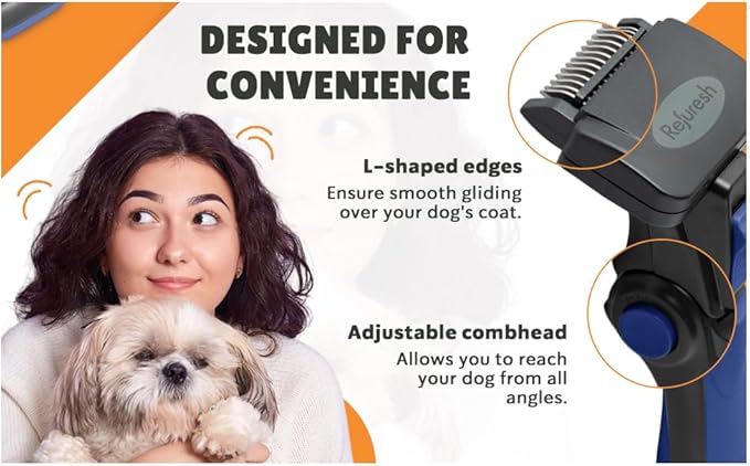 Deshedding Dog Brush for Long Hair (Medium,Blue) – Gentle Deshedding tool for Dogs & Cats – Reduces shedding, without damaging topcoat. Removes Loose Fur & Dead Undercoat.