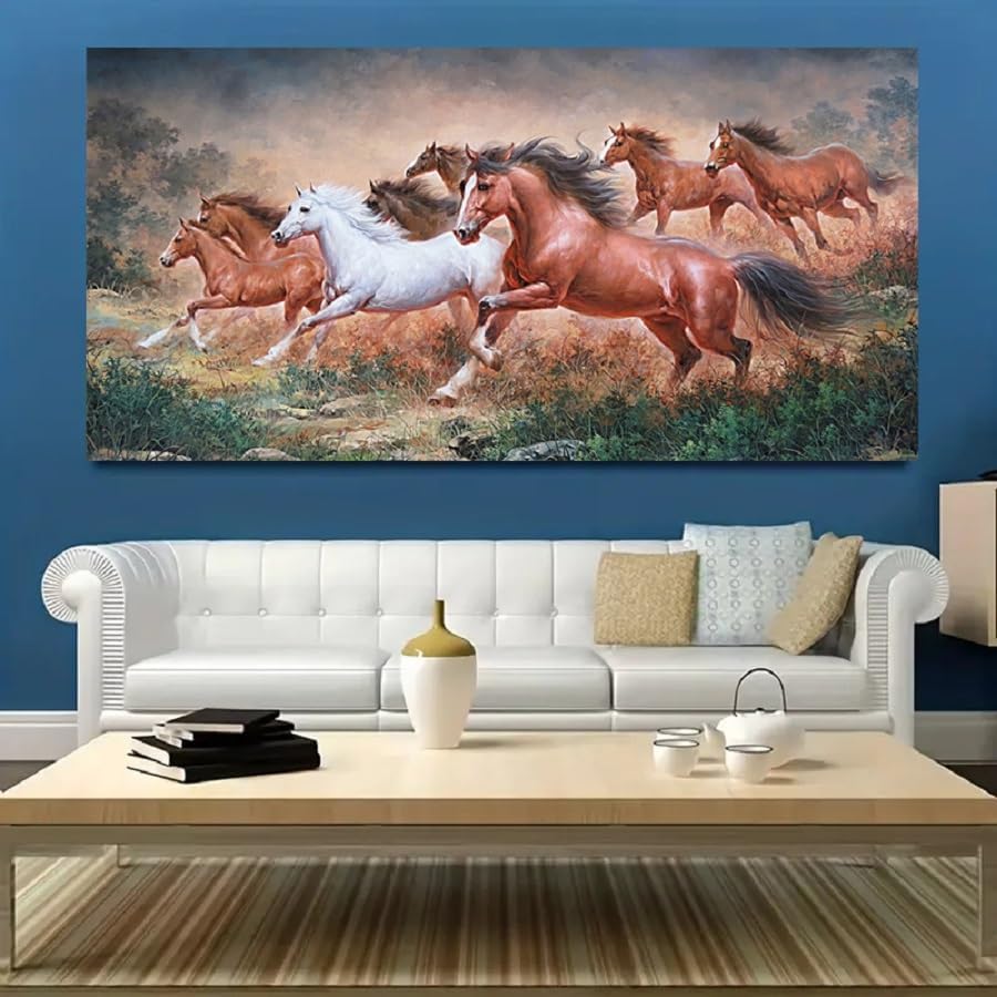 Yxbhhym-Large Size Running Horse Wall Art Pictures Animal Canvas Print Art Horse Paintings Poster Artwork for Wall Décor Office Accessories Modern Living Room Bedroom Wall Decor Frame Decoration