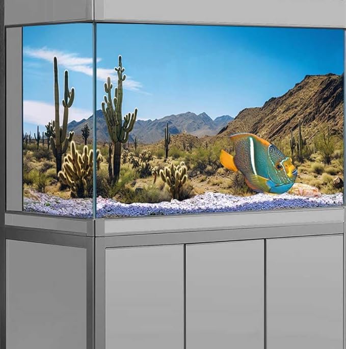 Reptile Habitat Background, Retro Desert Oasis Cactus Terrarium Background 24X12 in Background with 8 EVA Double-Sided Tape
