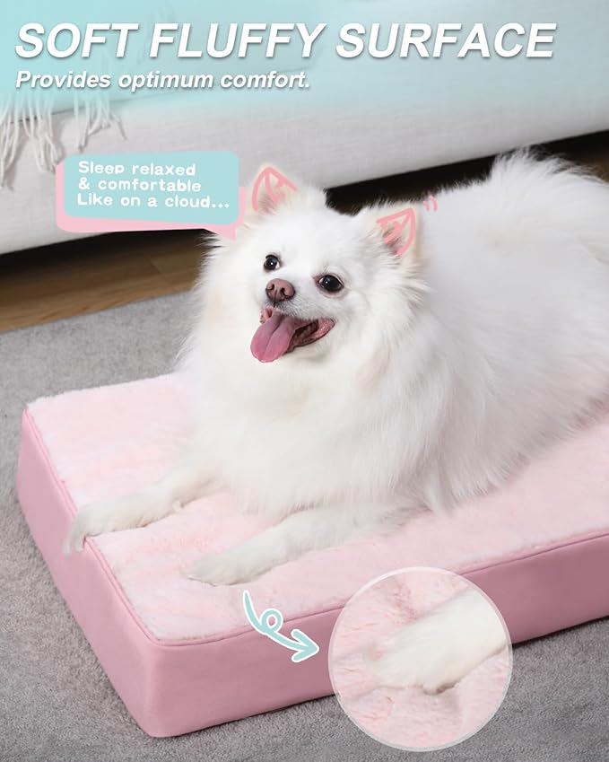 KSIIA Orthopedic Dog Bed Waterproof Pet Bed for Small Dogs Deluxe Plush Washable Dog Bed with Egg Crate Foam & Removable Cover, 23 x 17 Inch, Pink
