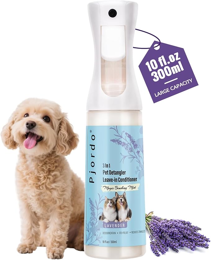 Dog Detangler Grooming Spray 10 Fl Oz, Leave in Pet Conditioner for Hair Dematting, Dry Skin & Pet Fur Shedding, Deodorization & Itch Relief & Reduces Tangles, Suitable for All Coat Types