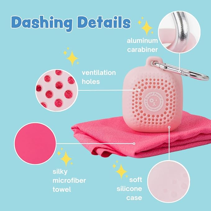 Sweet Paws Portable Dog Paw Towel, Lightweight & Super Absorbent Microfiber, Clips onto Leash, Quick Drying Towel for Dogs Paws with Silicone Case, Dry Dog’s Paws on The Go - Small - Rosy Glow
