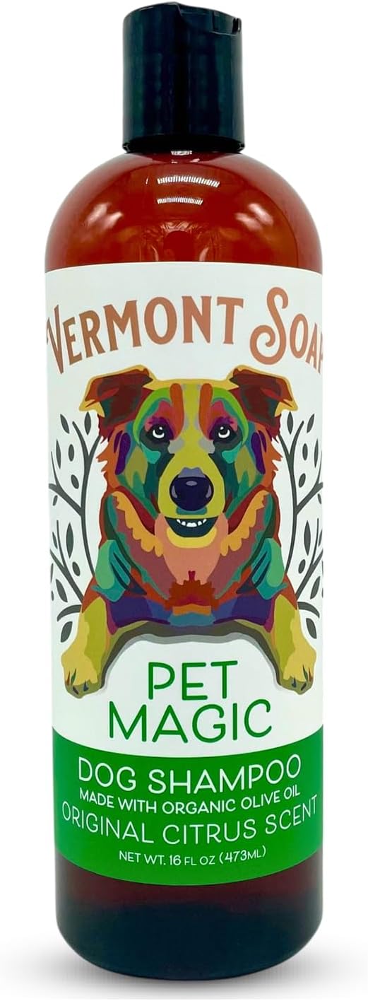 Vermont SOAP Organics Pet Shampoo - Infused with Organic & Natural Olive Oil, Coconut & Aloe Vera Dog Shampoo for Sensitive Skin - USDA Certified Grooming Pet Shampoo - Original Citrus (16oz)