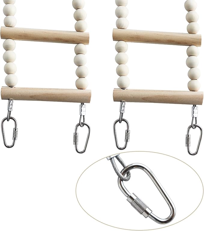 Bird Ladder Bridge, Wooden Pet Hamster Climbing & Swing Toys, Cage Accessories for Birds Rats Parrots Hamster Squirrel Sugar Gliders Parakeets Cockatiels - 28 Steps - 61.8 x 3.14 Inch