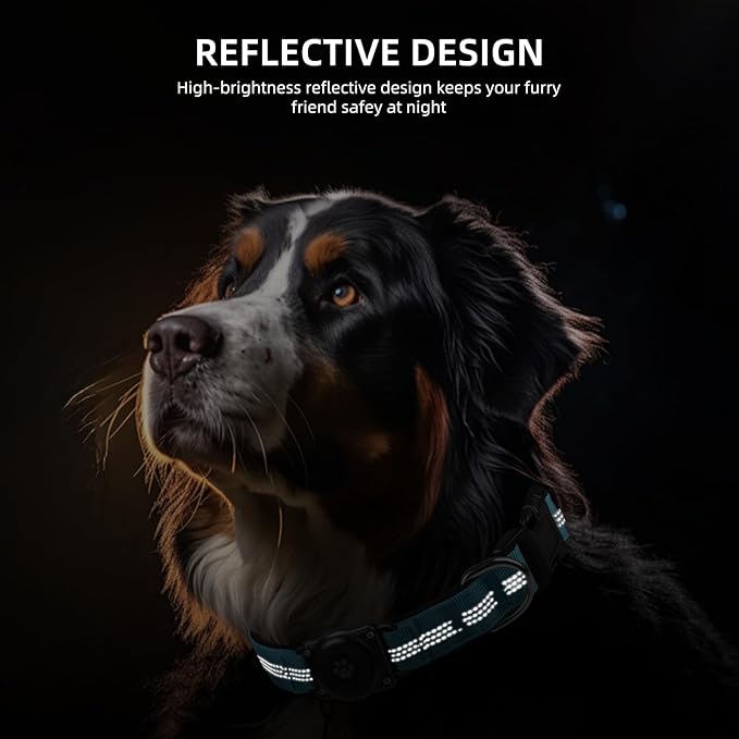 Upgraded AirTag Dog Collar, IP68 Waterproof Air Tag Dog Collar Holder, Reflective, Ultra-Durable, Comfortable Padded, Heavy Duty Dog Collars for Small Medium Large Dogs (M (12.6"-17.1"), Blue)