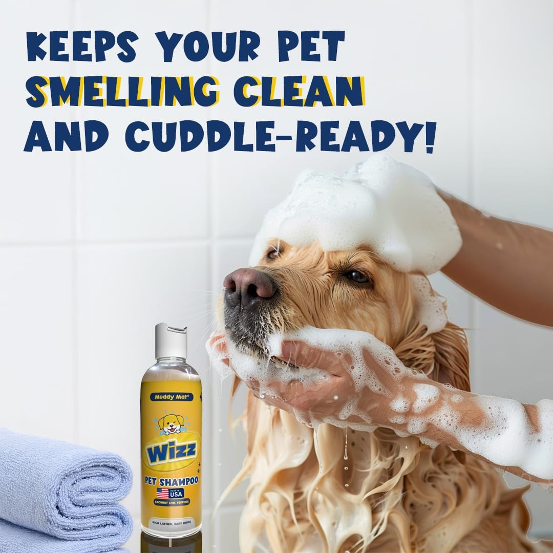 Muddy Mat® Wizz Pet Shampoo for Dogs & Cats - Aloe Vera & Oatmeal Dog Shampoo for Itchy Skin Relief, Smelly Dogs & Sensitive Coats - Natural, Alcohol & Paraben Free - Puppy Shampoo, 17 oz