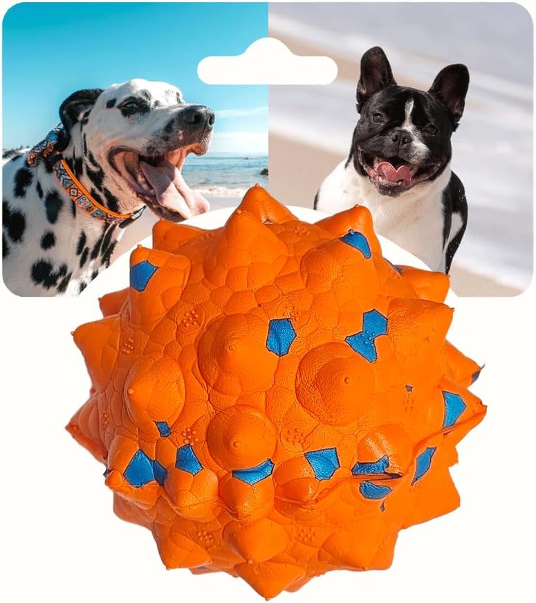 Tough Dog Toys for Aggressive Chewers & Teething Puppies, Bouncy Balls for Medium Dogs, Durable Pet Toys, Floating Dog Balls for Water Play (Orange-Blue)