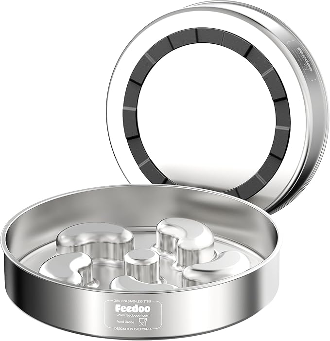 Slow Feeder Dog Bowl, Double Wall Food Grade Stainless Steel, Heavy Duty with Non-Slip Rubber Base, 2Cups Capacity for Medium Dogs to Slow Down Eating