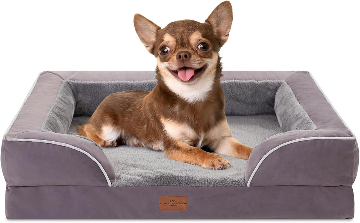 Comfort Expression Small Dog Beds Waterproof Orthopedic Foam Dog Sofa Beds for Small Dogs Comfy Pet Bed with Washable Removable Cover & Non-Slip Bottom(X-Small,Purple)