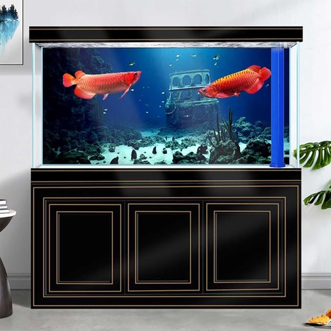 60X24IN Natural Underwater Aquarium Background, Pictures 3D Fish Reef Fish Tank Decoration Background, with 8 EVA Double-Sided Tape