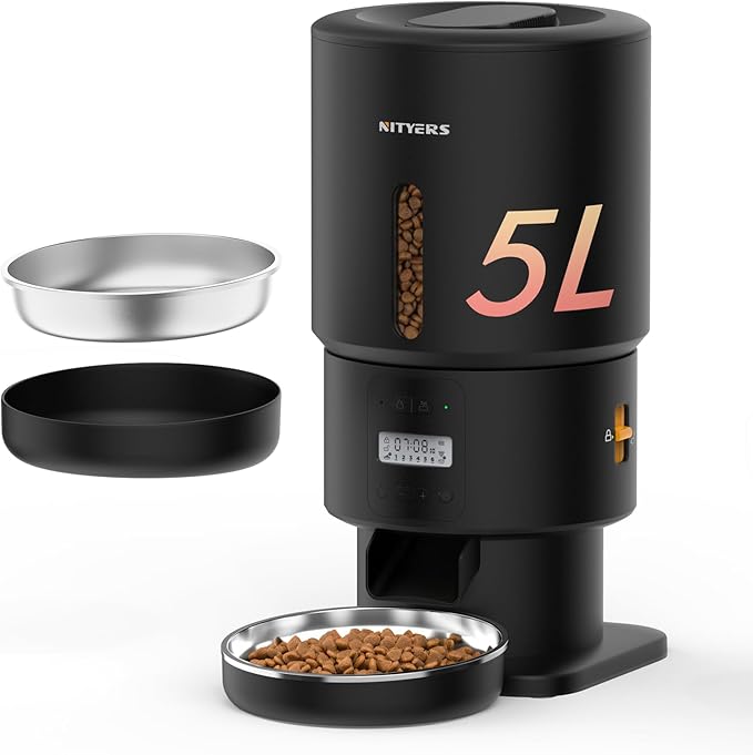 Automatic Cat Feeder - 5L Anti-Clog Cat Food Dispenser with Freshness Preservation, 1-6 Meals/Day, Programmable Portions, 10s Voice, 180-Day Battery Life, Auto Pet Feeder for Multi Cats and Dogs