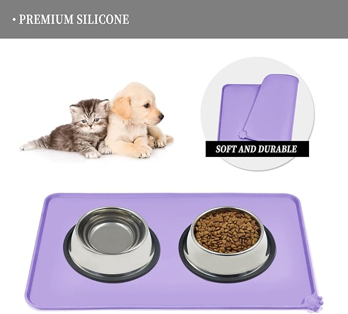 Waterproof Pet Feeding Mat with High Raised Edges, Heavier and Thicker Placemats for Cat Dog Water Bowl with BPA Free, Dogs Cats Food Mats for Messy Drinkers to Prevent Spill and Protect Floors