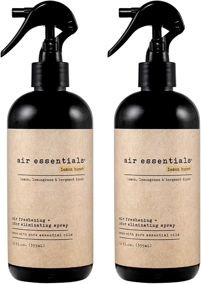 Air Essentials Air Freshener & Odor Eliminator Spray - 12 oz, Pack of 2 - Made with Pure Essential Oils - Lemon Burst Scent