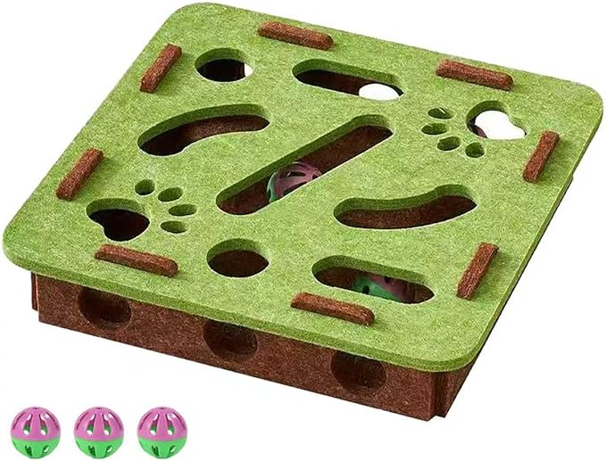 Interactive Cat Toy Puzzle Toys for Indoor Cats Felt Maze Box Kittern Toys Pet Cat Games Self Play Fun Exercise Hide Seek Moving Cat Toy for Bored Cats Encourages Hunting Instincts