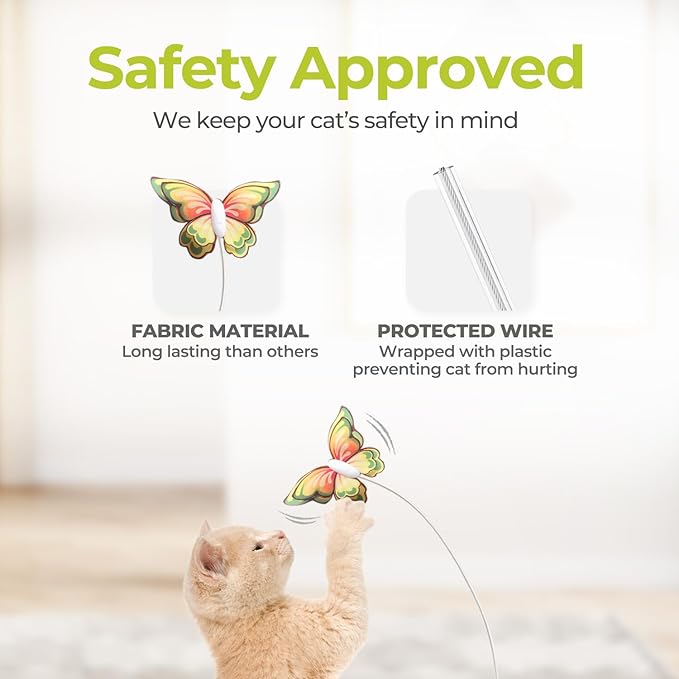ALL FOR PAWS Butterfly Replacements for Automatic Cat Toys, Realistic Fluttering Butterfly, Upgraded Fabric Material for Durable and Continuous Play and Bat, Safe for Indoor Cats, 2Pack (Butterfly)