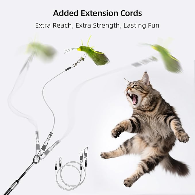 uahpet Natural Feather Cat Toy, Interactive Wand Toy for Indoor Kittens, 60inch Long Cat Fishing Pole Toy for Exercising and Playing, 4Pcs Different Refills and 2Pcs Premium String