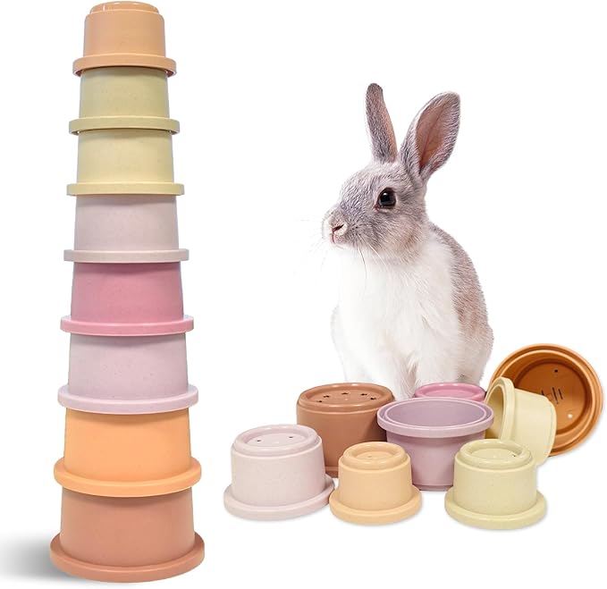 8 Pcs Stacking Cups for Small Animal Toys,Nesting Rabbit Toys of Different Sizes,Safe Plastic Colorful Nesting Toys for Bunny Guinea Pig Hiding Food and Playing (Purple)