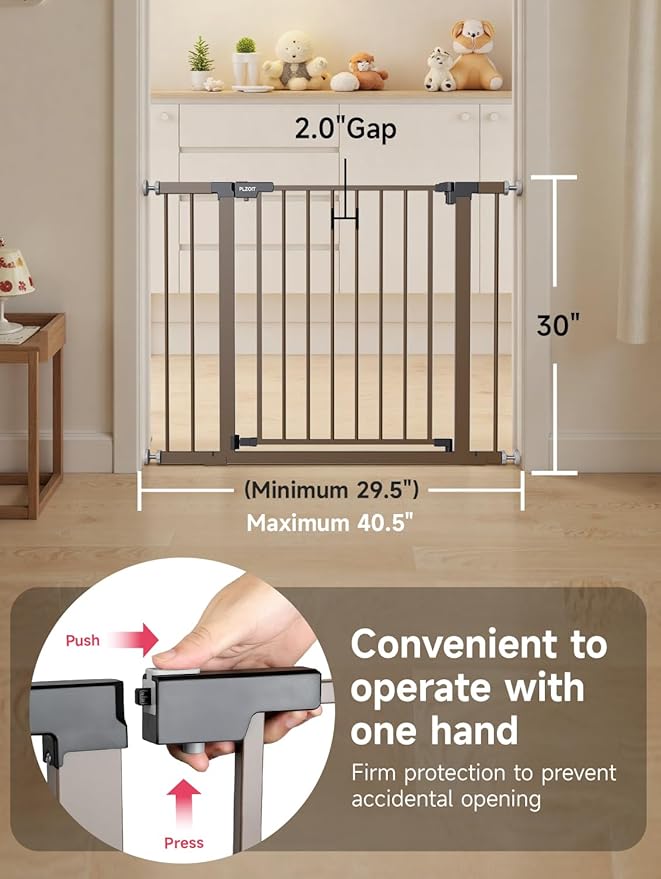 29.5-40.5" Baby Gate for Stairs, Dog Gate for Doorways, Walk Thru Auto Close Metal Baby Safety Gate for The House, Stairs and Doorways, Child Gate Pressure Mounted, Pet Gate for Dog Indoor - Brown