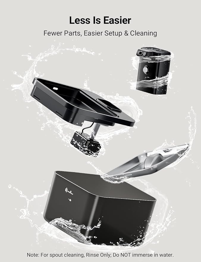 DownyPaws Cat Water Fountain Stainless Steel Cordless, 84oz/2.5L Fursink Wireless Pet Water Fountains for Cats Indoor, Battery Operated Cat Drinking Fountain, BPA-Free, Black with 6 Filters