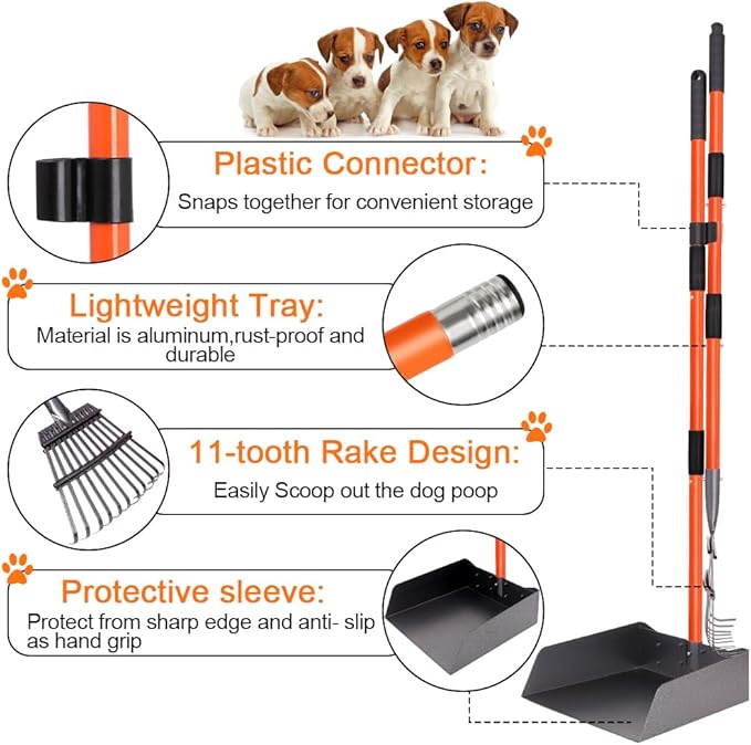 TNELTUEB Extra Large Pooper Scooper, Pet Poop Tray and Rake with Adjustable Long Handle, Pet Waste Removal Heavy Duty Dog Pooper Scooper Great for Large Dog Grass Street Gravel