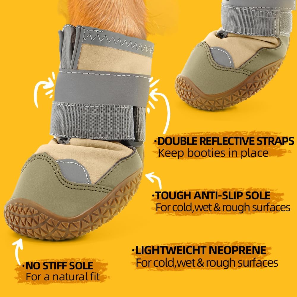 Dog Shoes for Large Dogs, Medium Dog Boots & Paw Protectors for Hardwood Floors, Outdoor Dog Booties for Hot Pavement Winter Snow Hiking, Waterproof Dog Shoes with Reflective Strips Size 7
