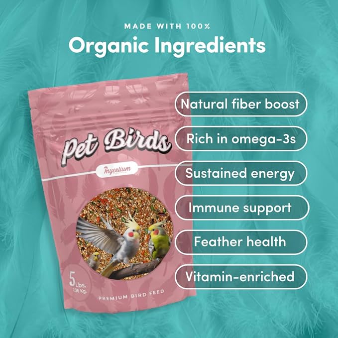 Mycelium Pet Bird Cuisine | Organic Bird Seed for Parakeets, Lovebirds & Small Pet Birds | Vitamin-Enriched Mix with Egg, Millet, Quinoa, Kelp, Oyster Shell | Supports Digestion & Immunity | 5 lb Bag