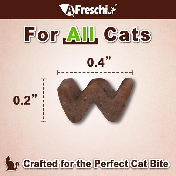 Afreschi Natural Cat Treats Turkey & Chicken & Mackerel W Shape 6 oz, All-Natural, High-Protein, Grain-Free, Healthy, Low-Fat, Easily Digestible