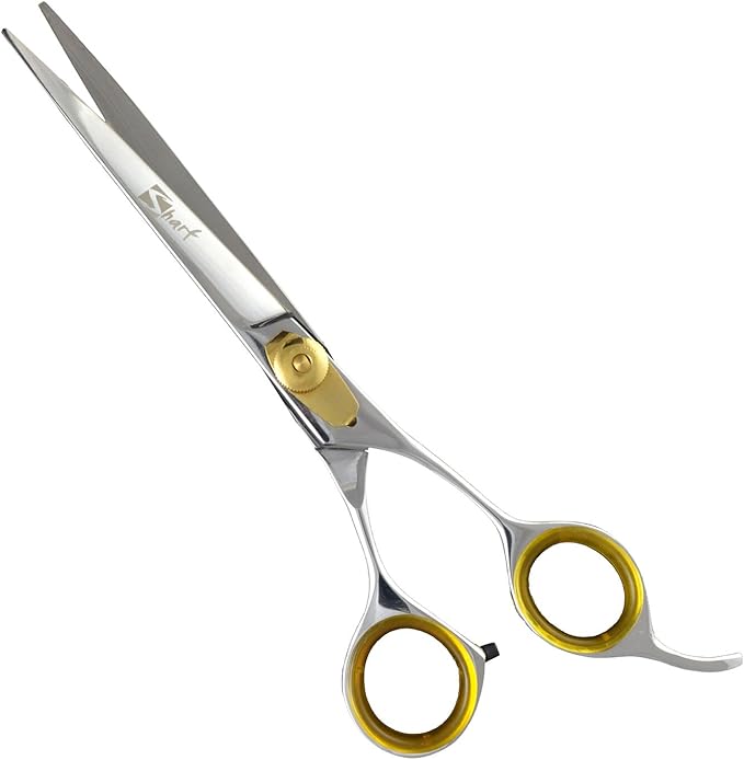 Sharf Professional Pet Shears Kit: Gold Touch Dog Grooming 7.5 Inch Curved Shear & 7.5 Inch Straight Scissors | Must-Have Groomers & Home Groomer Scissors Set