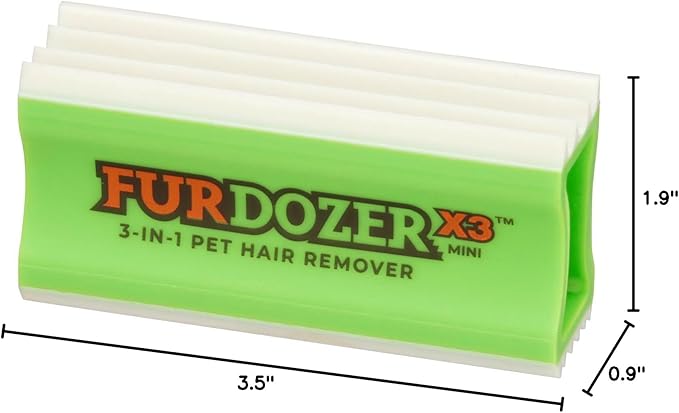 FurDozer X3 MINI Pet Hair Remover & Auto Detailing Tool - Cat & Dog Hair Remover for Carpets, Car Interiors, Couches, Bedding, & Pet Furniture - Reusable Pet Hair Removal Tool for Dog Fur & Lint, 3.5"