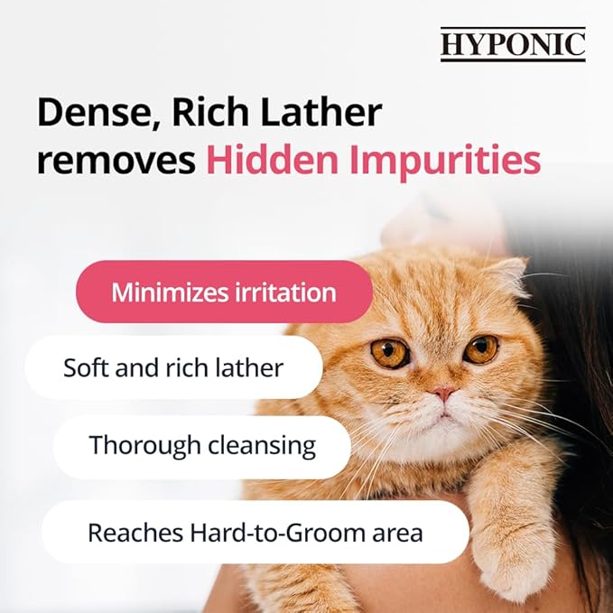 HYPONIC Hypoallergenic Premium Shampoo for All Cats (Scented, 10.14 oz) - Cat Shampoo for Dry Skin, Dandruff, Allergy