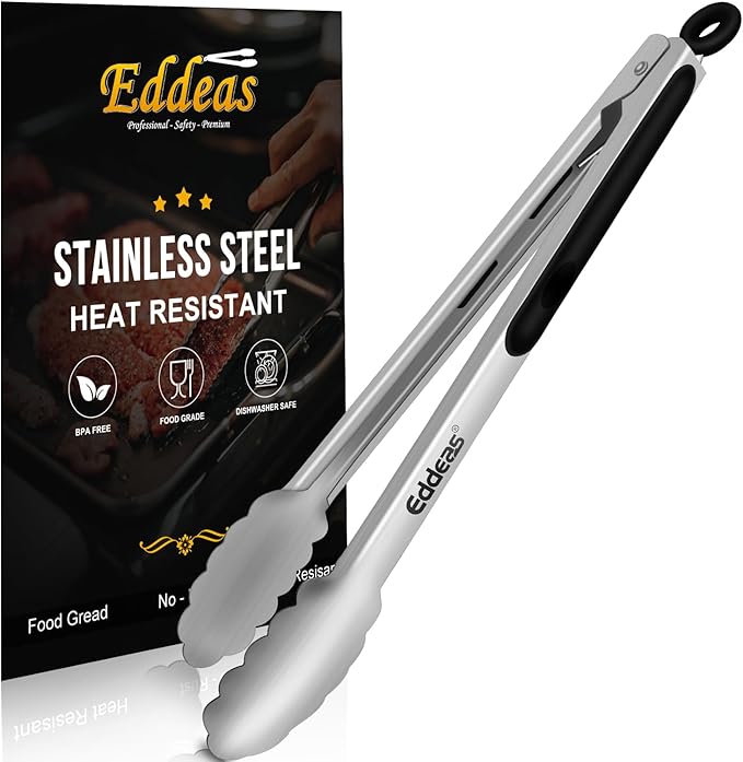 Kitchen Tongs - 12 inch Heavy Duty Food Tongs, Ergonomic Grip,Superior Stainless Steel and Non-Slip Heat Resistant handle - Perfect for Cooking, Salad, Grilling, Barbecue,Dishwasher safe