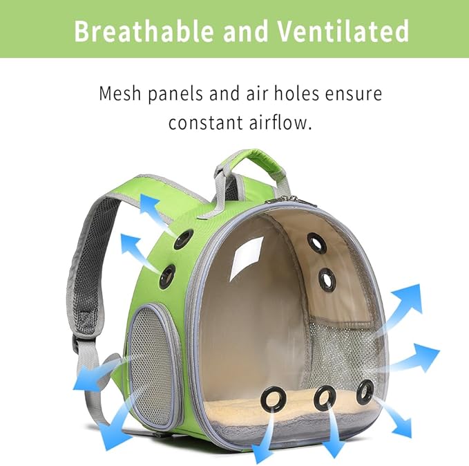 Bunny Carrier, Guinea Pig Carrier,Small Animal Carrier Backpack for Rabbit,Bearded Dragon, Lizard,Hamster,Kitten. Breathable Pet Travel Cage Bag (Grass Green)
