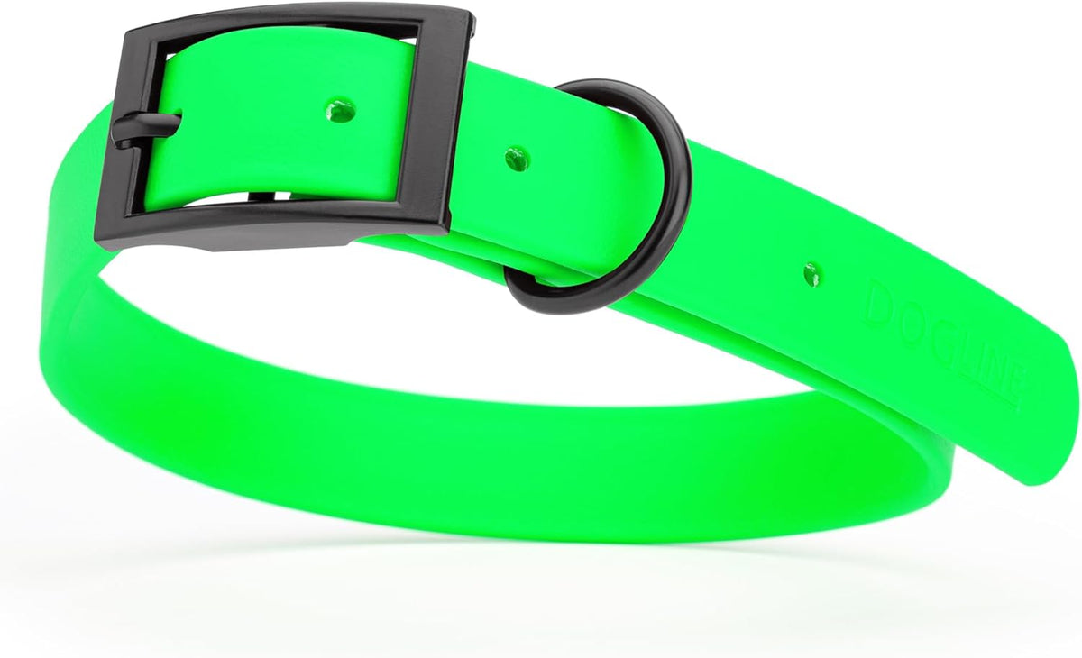 Dogline Biothane Waterproof Dog Collar Strong Coated Nylon Webbing with Black Hardware Odor- Proof for Easy Care Easy to Clean High Performance Fits Small Medium or Large Dogs, Tropical Green