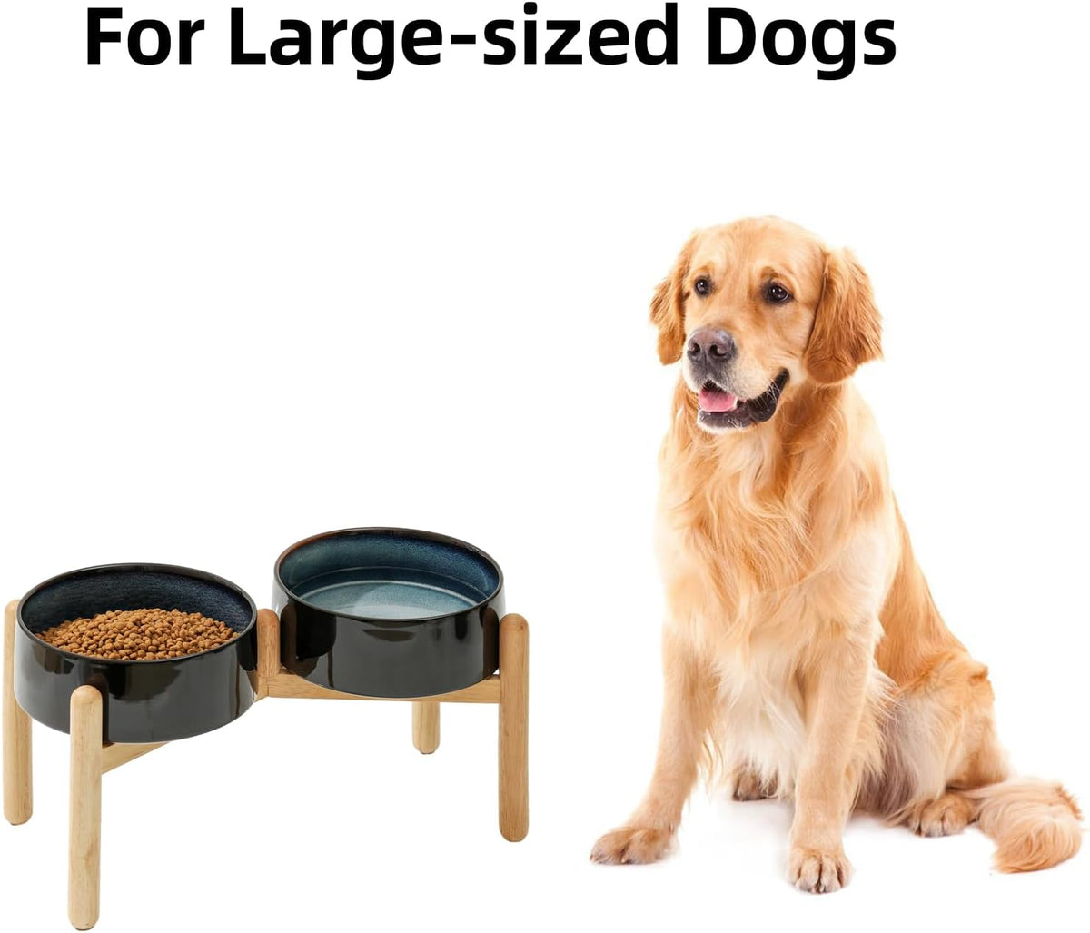 Ceramic 8.2inch Raised Dog Bowl with Stand for Large- Breed Dogs, Pet Food and Water Feeder (Double Bowl with Stand - Starry Sky)