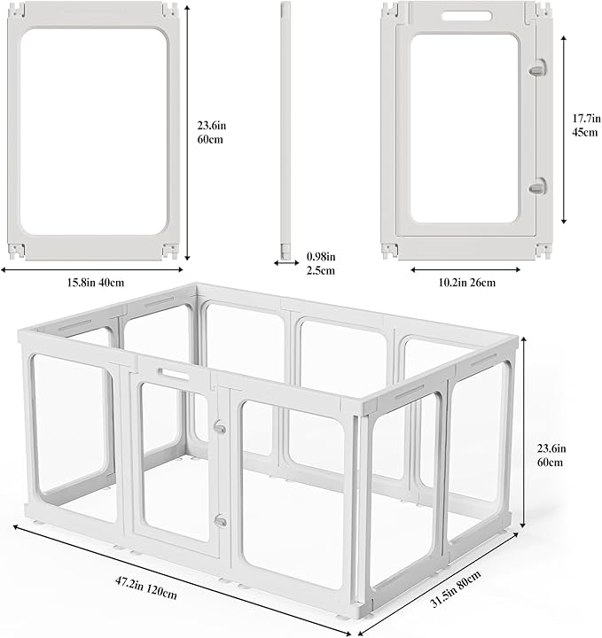 Clear Acrylic Dog Playpen with Door, for Puppy Rabbit Transparent Pet Pen, Dog Playpen Indoor, Dog Fence, Easy Assemble & Cleaning Dog Pen for Small & Medium Dogs (23.6“ Height, 10PCS)