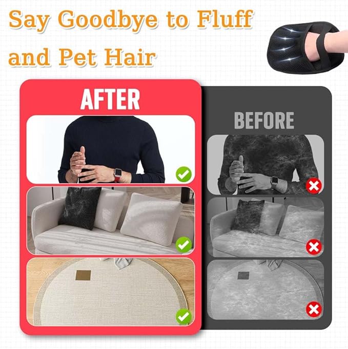 Pet Hair Removal Glove for Cats & Dogs,Electrostatic Gloves Pet Hair,Cat Grooming Gloves for Hair Removal,Reusable Pet Hair Remover Glove for Couch,Furniture,Carpet,Curtain,Clothe (3PCS)