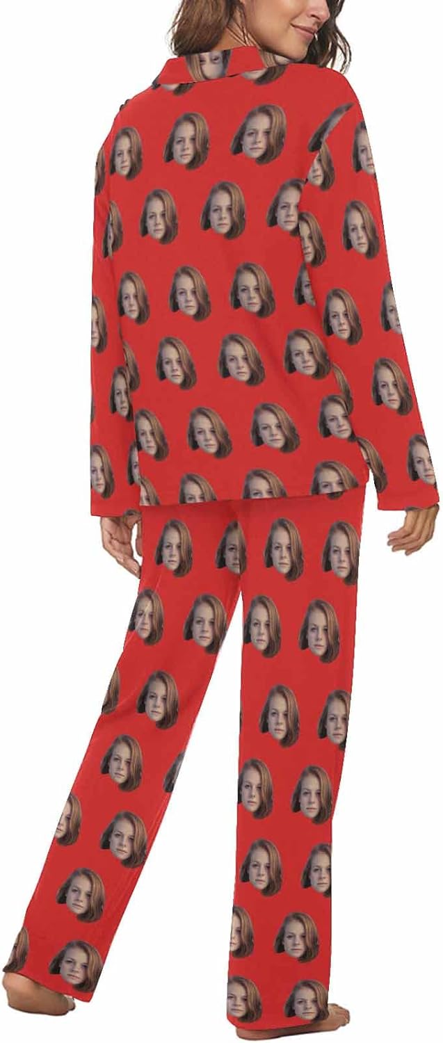 MyPupSocks Custom Face Pajamas for Women Set, Personalized Photo Long Sleepwear XS-XXL