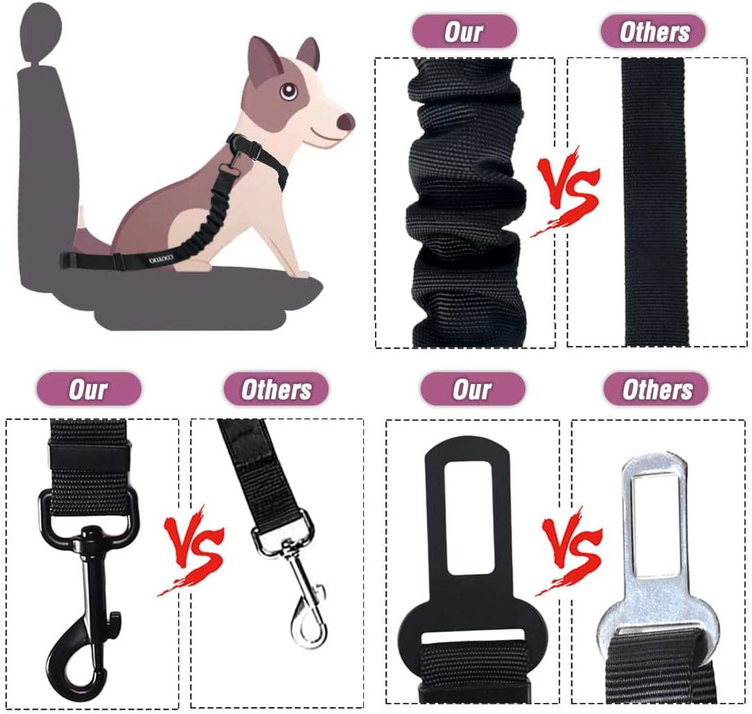 COOYOO Dog Seat Belt,3 Piece Set Retractable Dog Car Adjustable Seatbelts for Vehicle Nylon Pet Safety Heavy Duty & Elastic & Durable Car Harness for Dogs