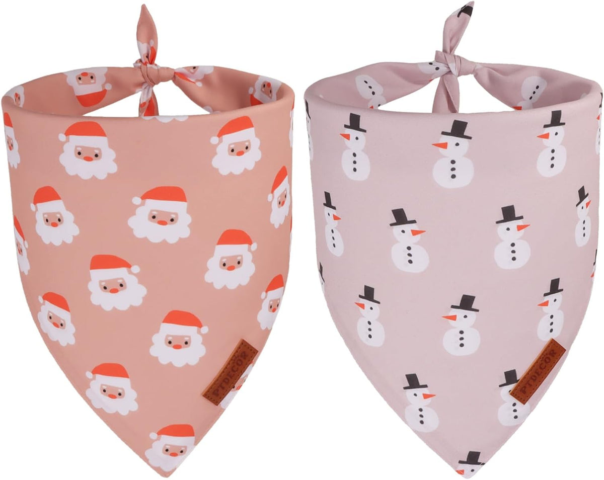 PTDECOR Christmas Dog Bandana, Santa and Snowman Design Reversible Holiday Pet Scarf, Premium Durable Fabric, Triangle Christmas Bandanas for Small Dogs Pets (Small)