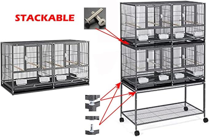 Double Stackable Center Divided Side Nesting Box Doors Breeder Breeding Bird Flight Double Rolling Cage for Aviaries Canaries Cockatiels Lovebirds Finches Budgies Small Parrots
