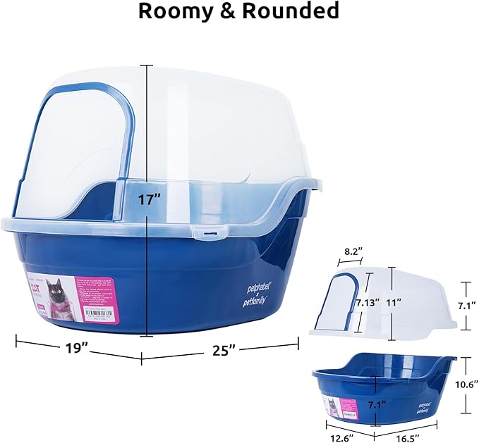 petphabet Covered Litter Box, Jumbo Hooded Cat Litter Box Holds Up to Two Small Cats Simultaneously,Extra Large (Navy Blue)…