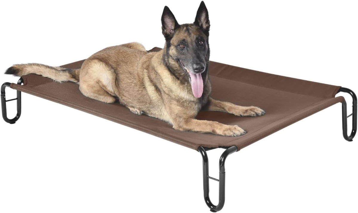 pettycare Elevated Outdoor Dog Bed - Raised Cots for Large Dogs, Waterproof Pet Bed Easy to Assemble, Cooling with Breathable Teslin Mesh, Durable, Non Slip, Up to 65 lbs, Brown